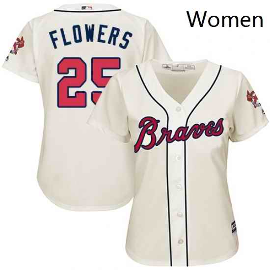 Womens Majestic Atlanta Braves 25 Tyler Flowers Authentic Cream Alternate 2 Cool Base MLB Jersey